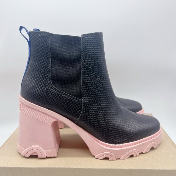 Sorel Brex Waterproof Platform Heel Chelsea Boot Bootie Black Vintage Pink US 11 - Picture 5 of 12